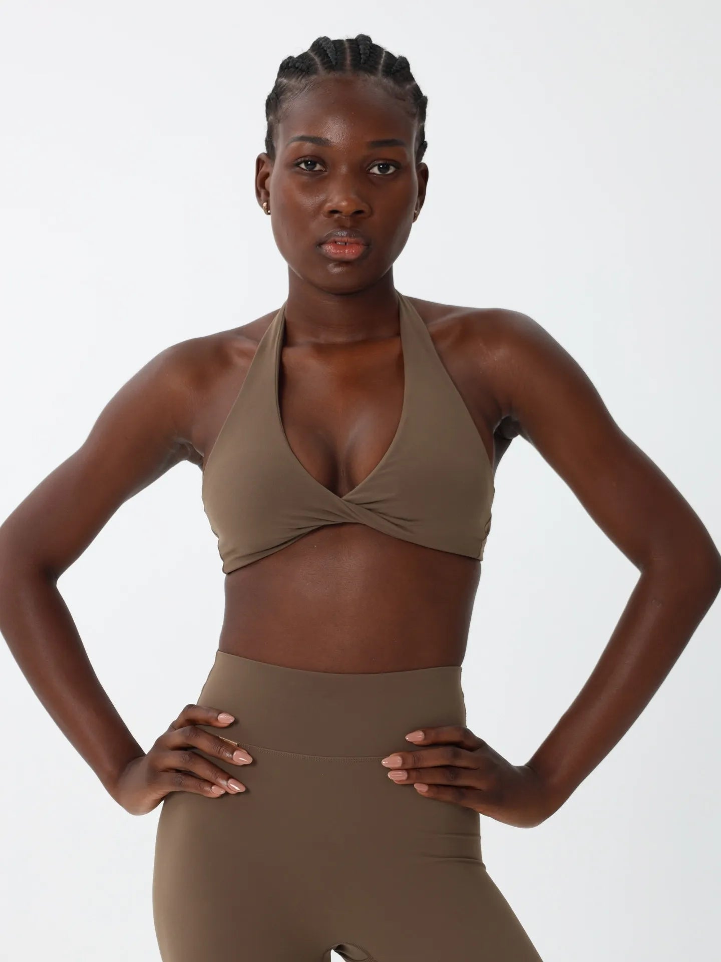 Front view showing twist-detail bust and soft CLOUD fabric.